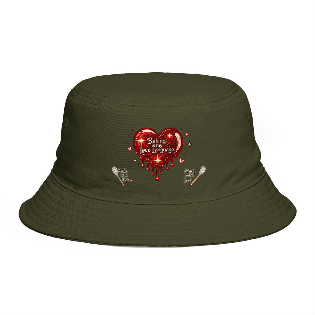 Bucket Hat — “Baking Is My Love Language” Dripping Heart Graphic