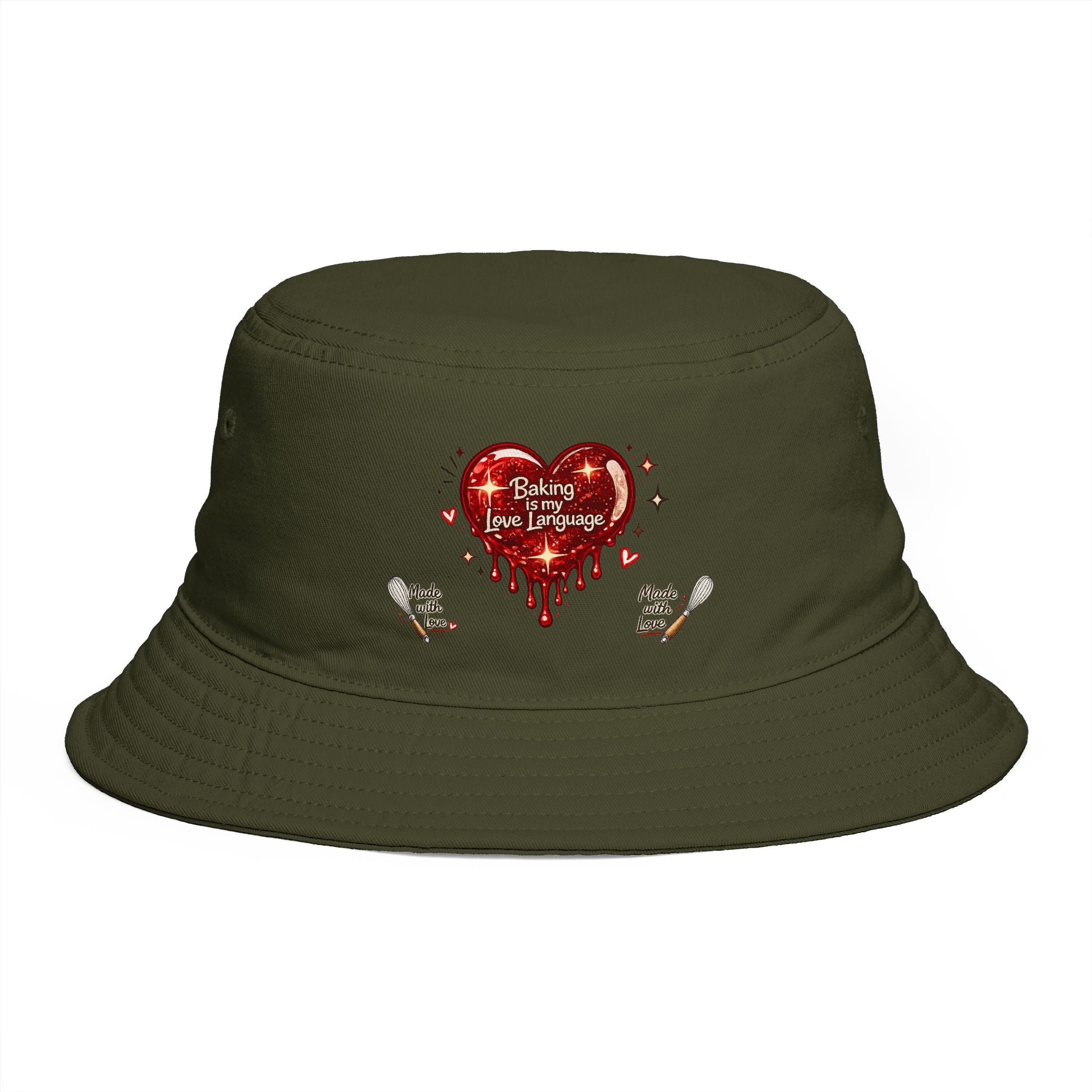 Bucket Hat — “Baking Is My Love Language” Dripping Heart Graphic
