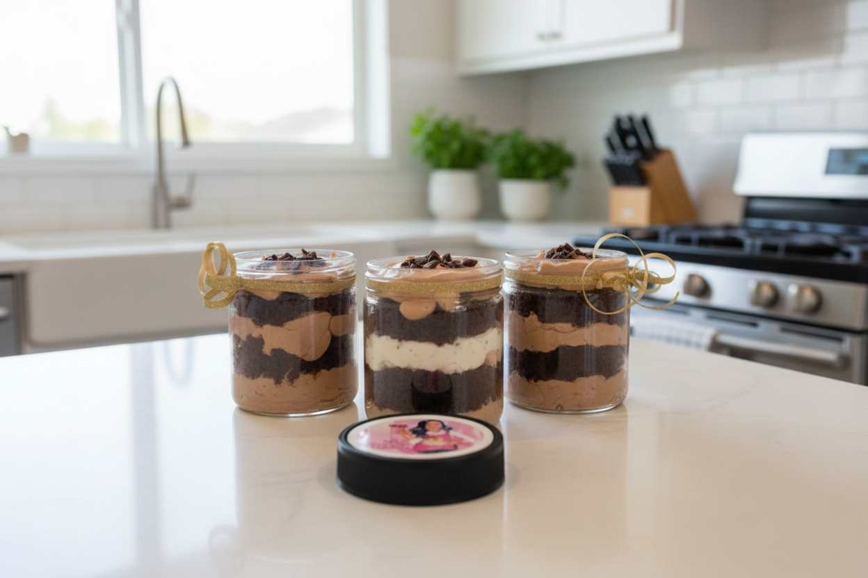 Gourmet Cake Jars – Strawberry Crunch, Red Velvet, Lemon & Chocolate Flavors (6 jars)