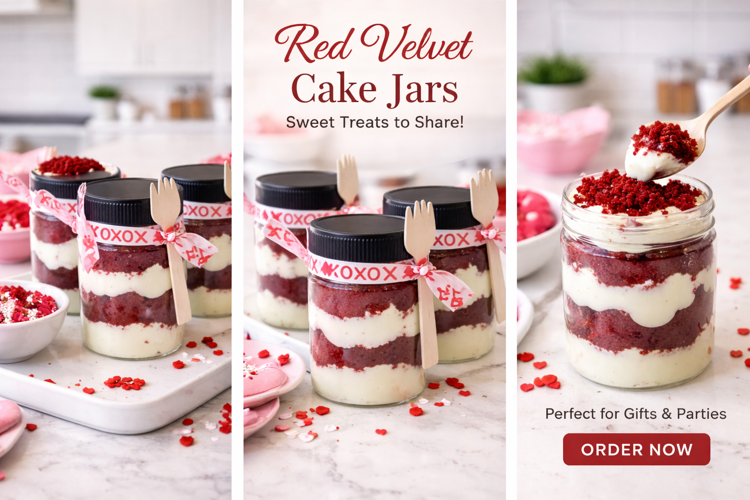 Gourmet Cake Jars – Strawberry Crunch, Red Velvet, Lemon & Chocolate Flavors (6 jars)